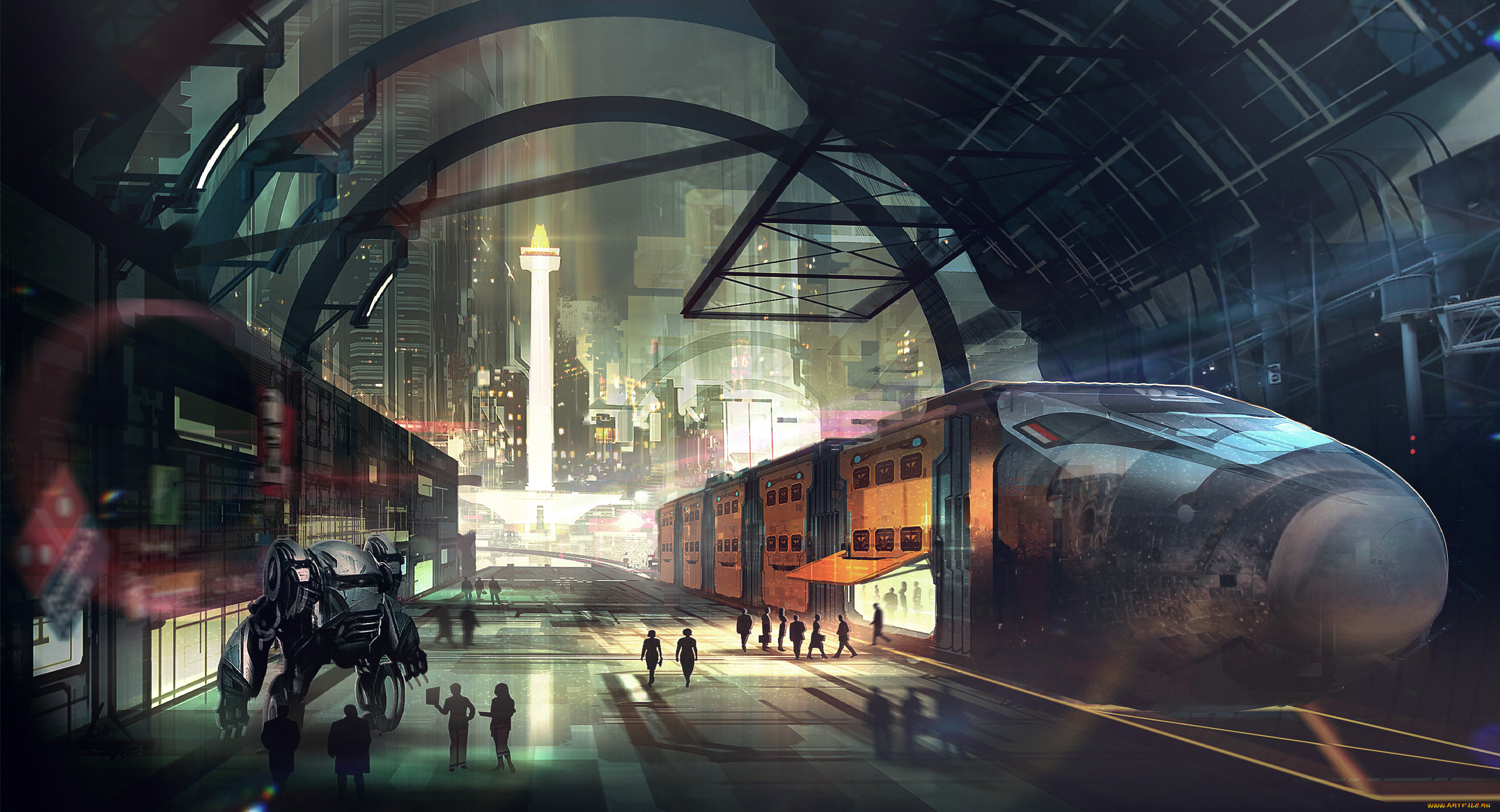Promised future. Вокзал будущего концепт арт Sci Fi. Sci-Fi Art город киберпанк антиутопия. Монорельс киберпанк. Sci Fi город футуризм.